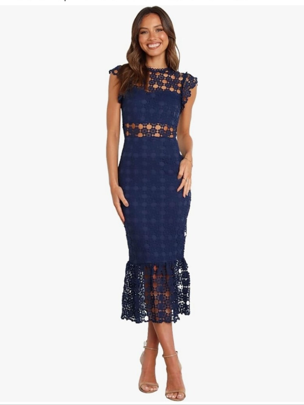 Petal And Pup Navy Lace Midi Wedding Guest Dress 10/12